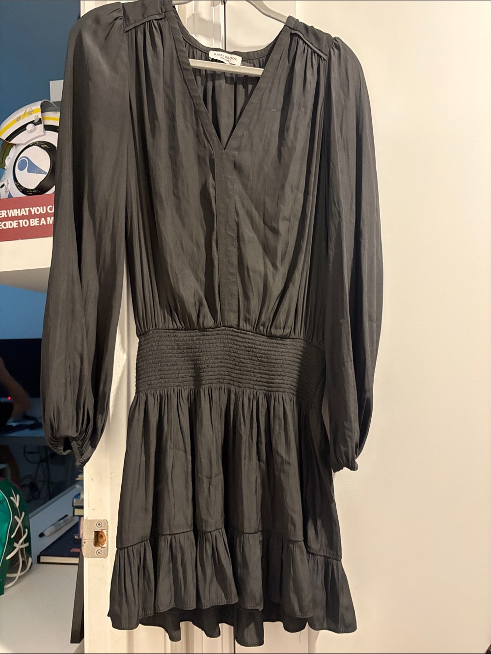 Black Long-Sleeve V-Neck Tiered Dress